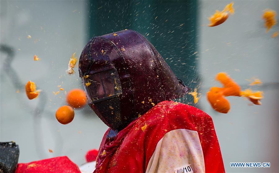 ITALY-IVREA-CARNIVAL-"BATTLE OF THE ORANGES"