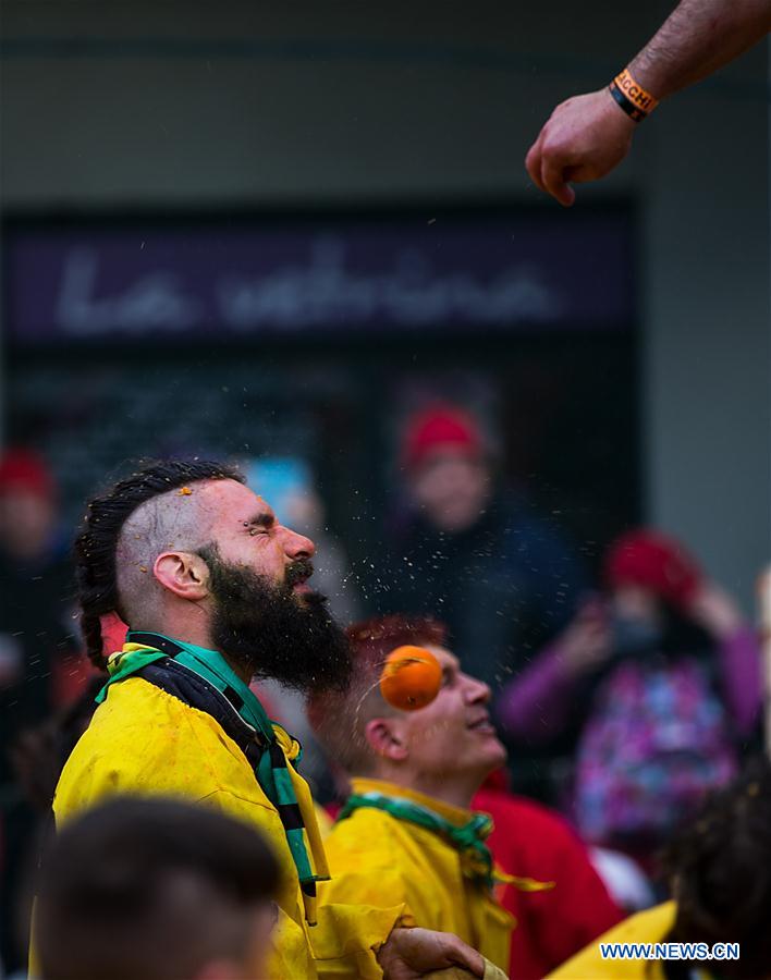 ITALY-IVREA-CARNIVAL-"BATTLE OF THE ORANGES"