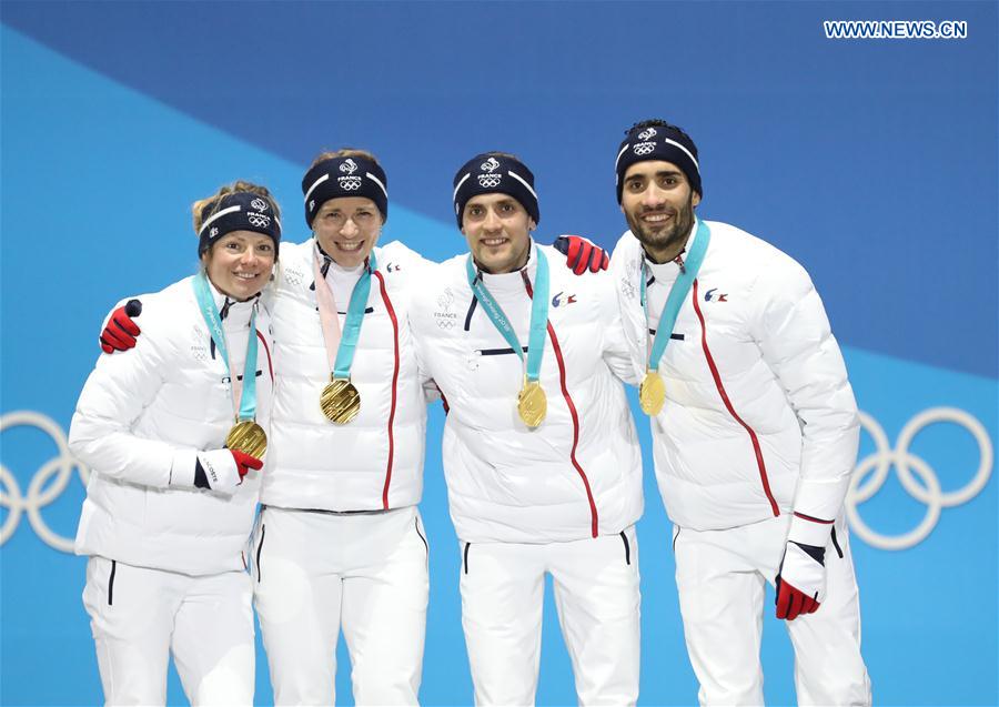 (SP)OLY-SOUTH KOREA-PYEONGCHANG-BIATHLON-MIXED RELAY-MEDAL CEREMONY