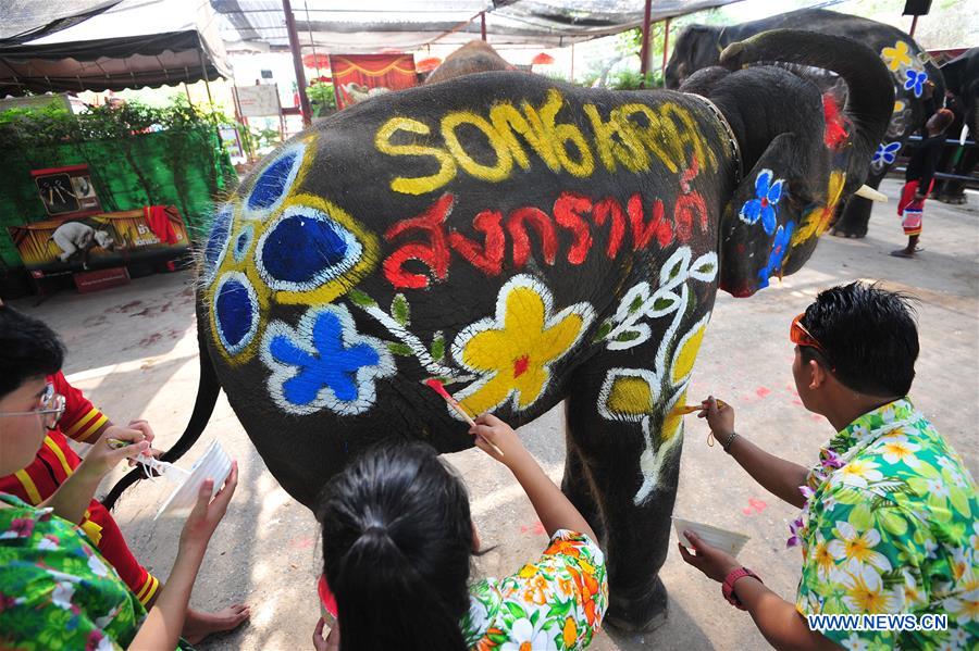 THAILAND-AYUTTHAYA-SONGKRAN FESTIVAL-ELEPHANTS