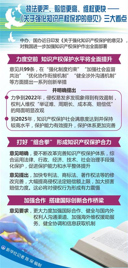 （圖表）[新華調(diào)查]執(zhí)法更嚴、賠償更高、維權更快——《關于強化知識產(chǎn)權保護的意見》三大看點